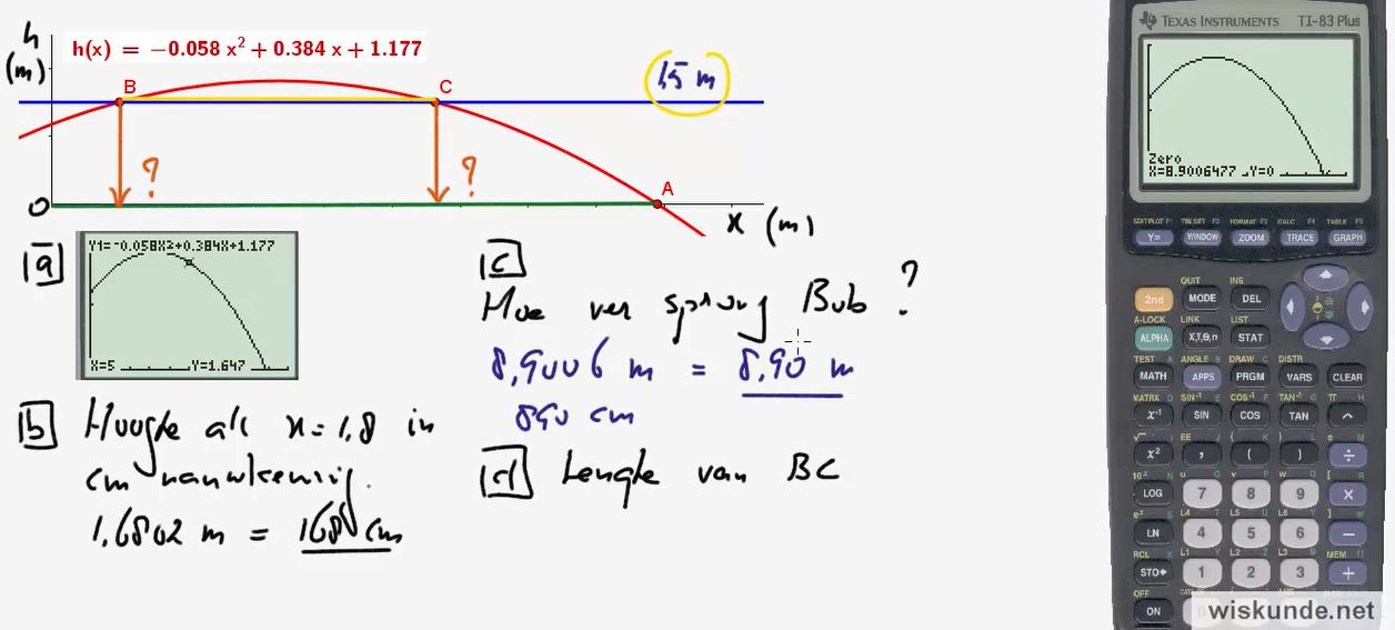 Formule op de grafische rekenmachine opgave 8