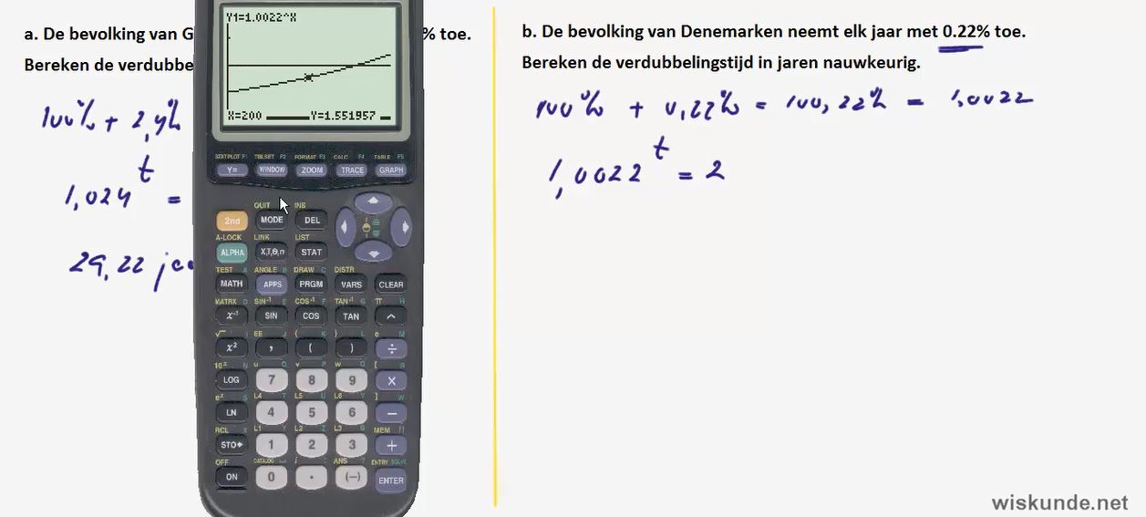 Verdubbelingstijden en halveringstijden opgave 34