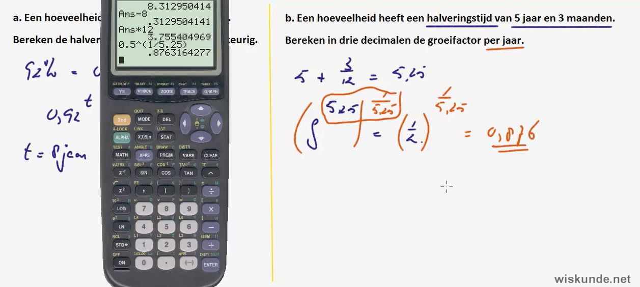 Verdubbelingstijden en halveringstijden opgave 40