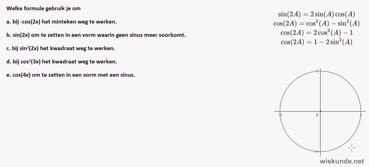 Goniometrische formules bij vergelijkingen en herleidingen opgave 16