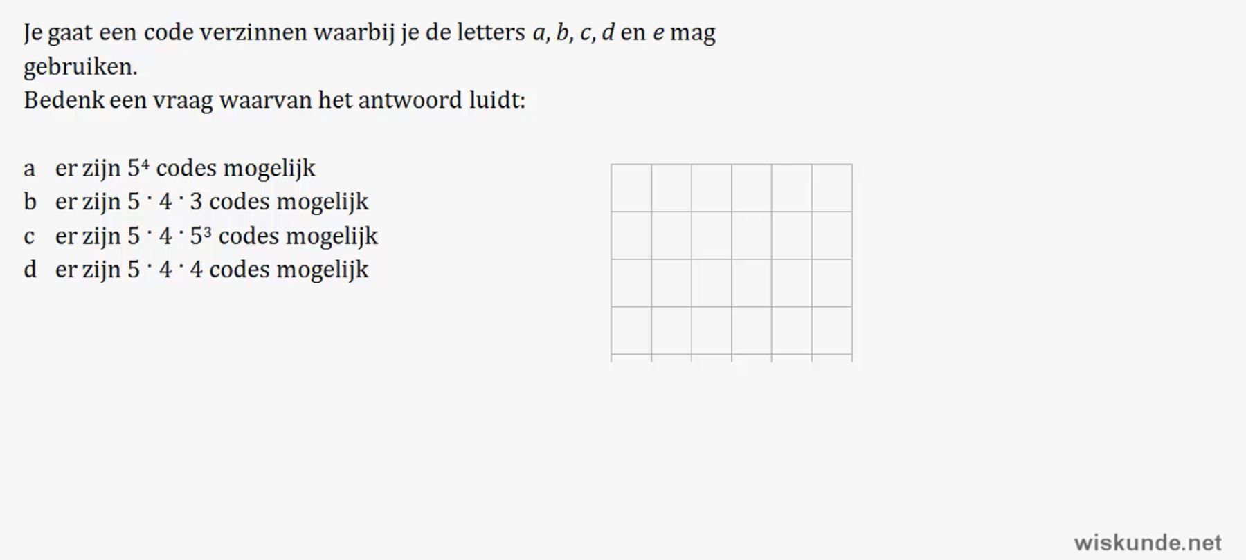 Tellen met en zonder herhaling Opgave 30