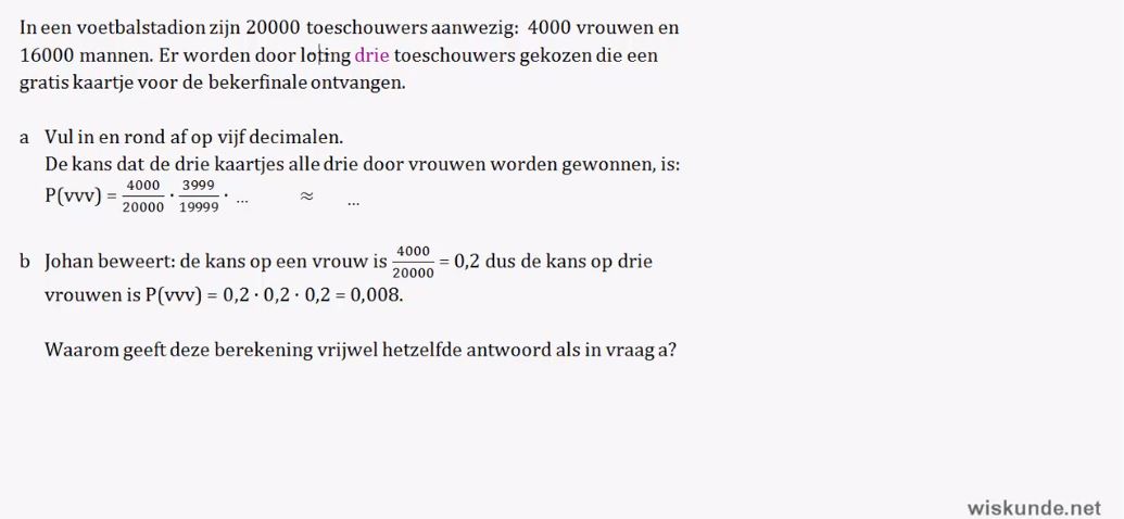 Trekken met en zonder terugleggen Opgave 48