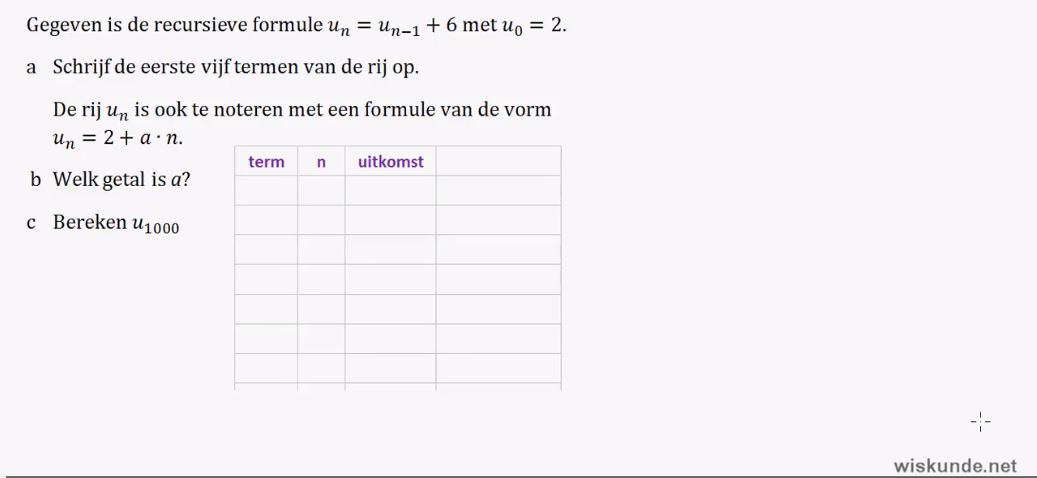 Recursieve en directe formules Opgave 15