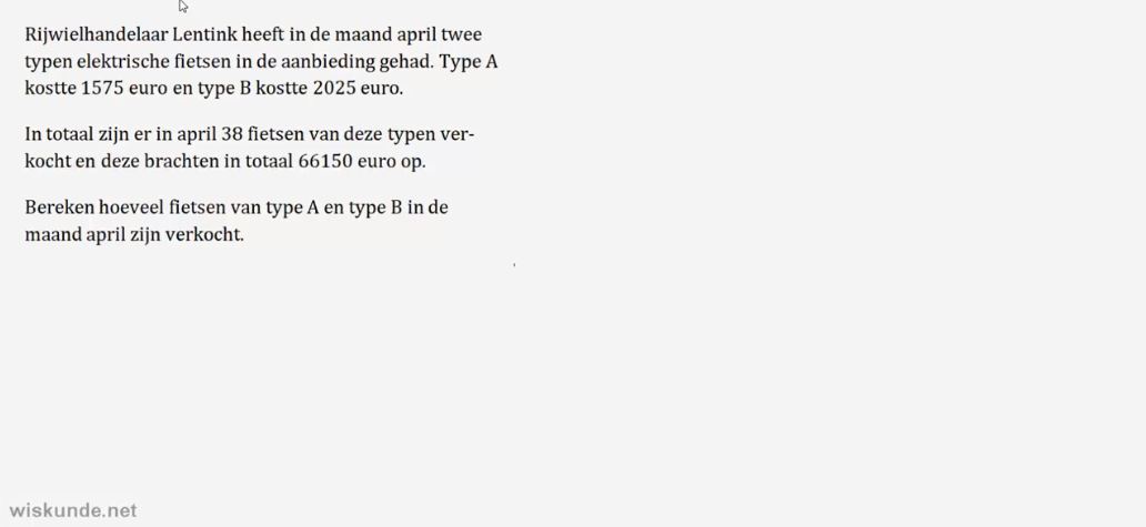 Lineaire vergelijkingen met twee variabelen Opgave 68