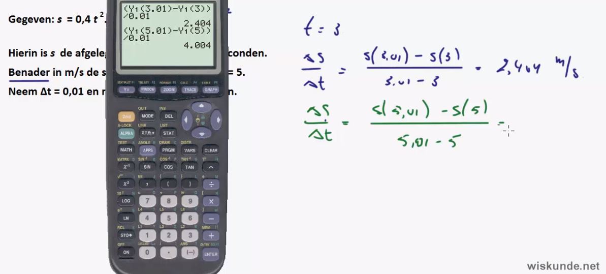 Differentiequotiënten en snelheden opgave 42