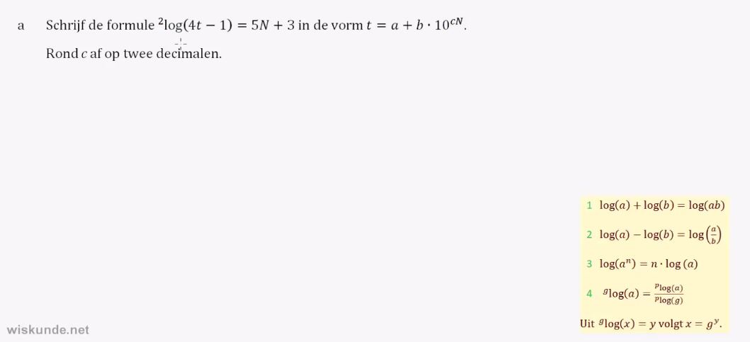 Exponentiële en logaritmische formules opgave 42