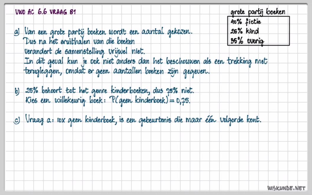 Pakken met en zonder terugleggen opgave 81