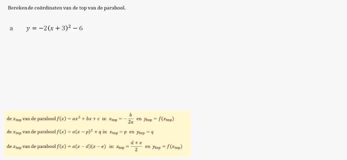 De functie f(x) = a(x-p)^2+q opgave 66