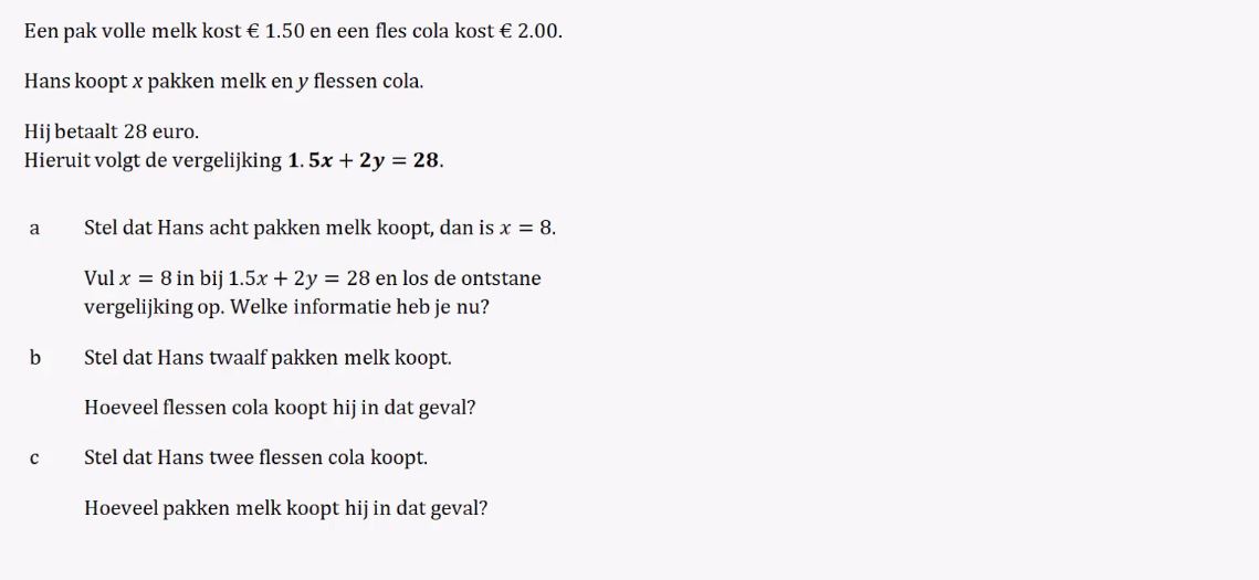 Vergelijkingen met twee variabelen Opgave 66