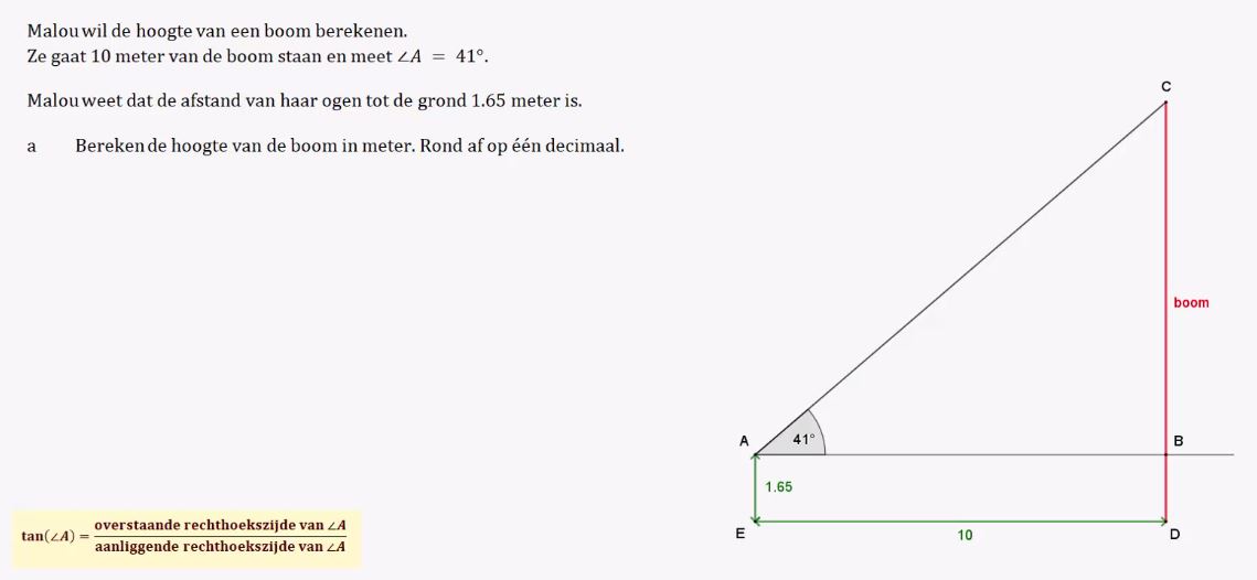 Berekeningen met de tangens opgave 17