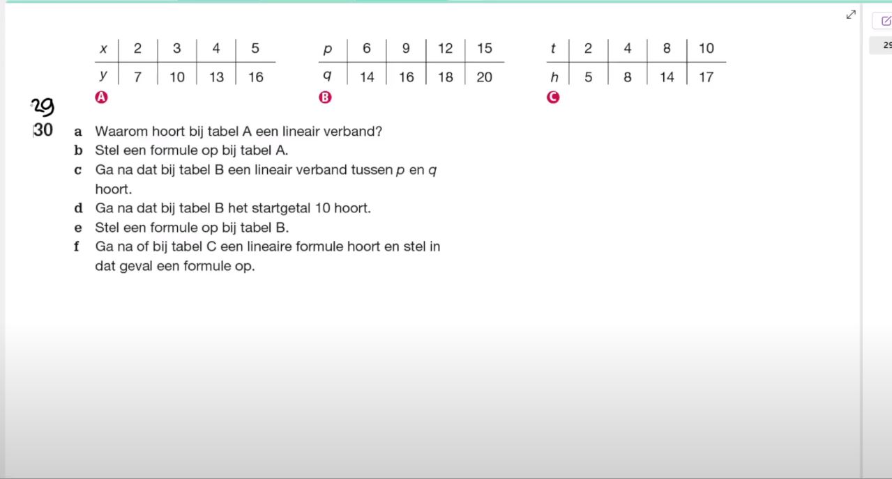 Lineaire formules opstellen Opgave 29