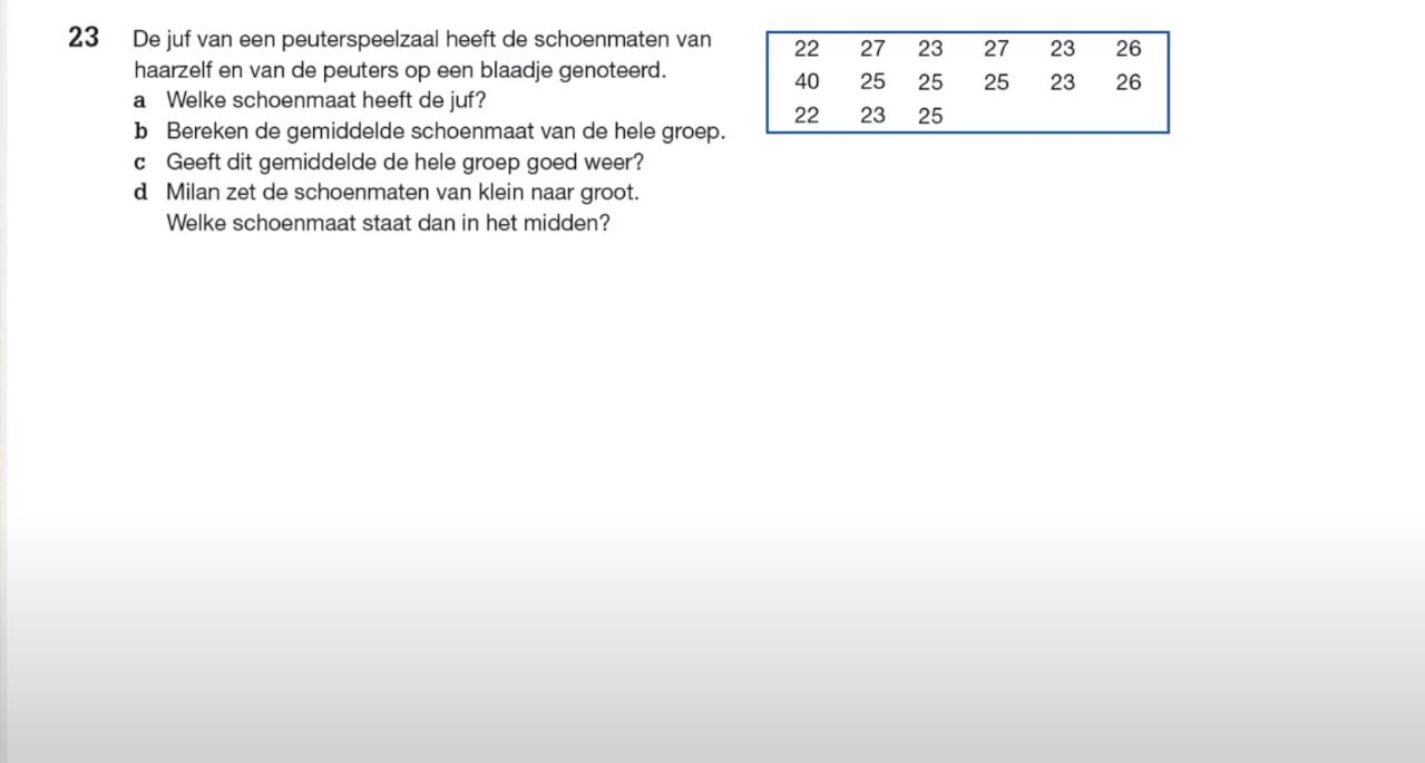 Gemiddelde, modus en mediaan Opgave 23