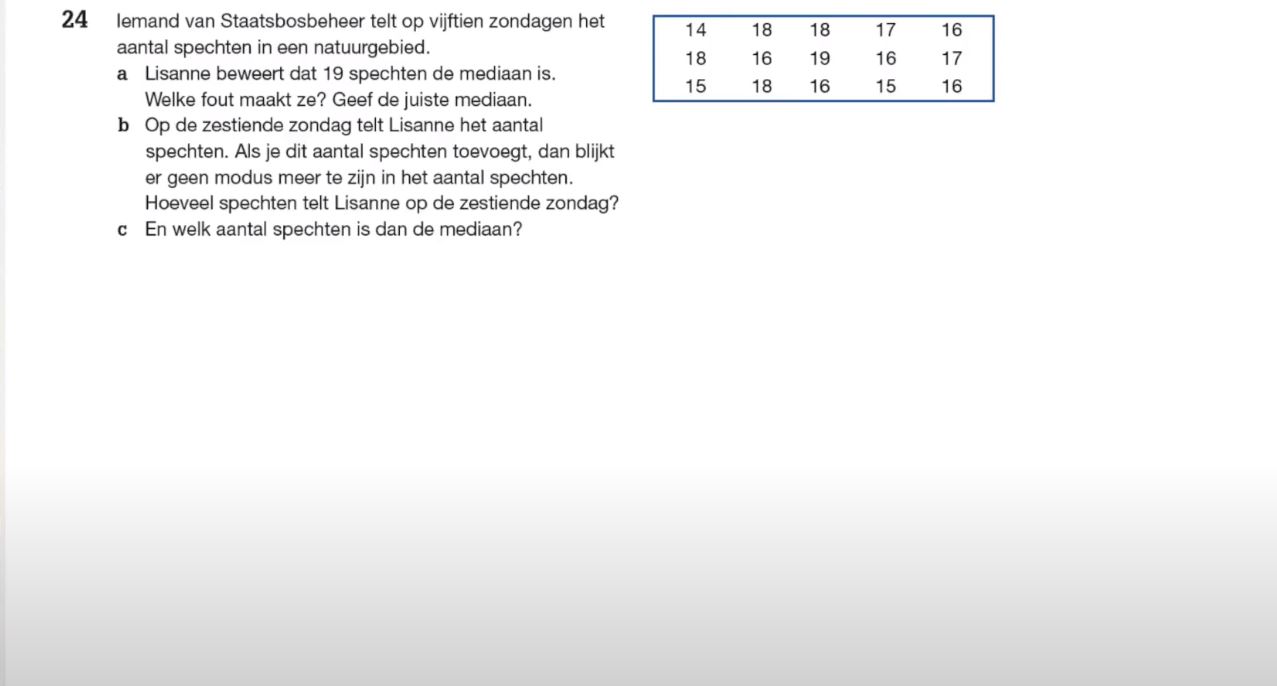 Gemiddelde, modus en mediaan Opgave 24