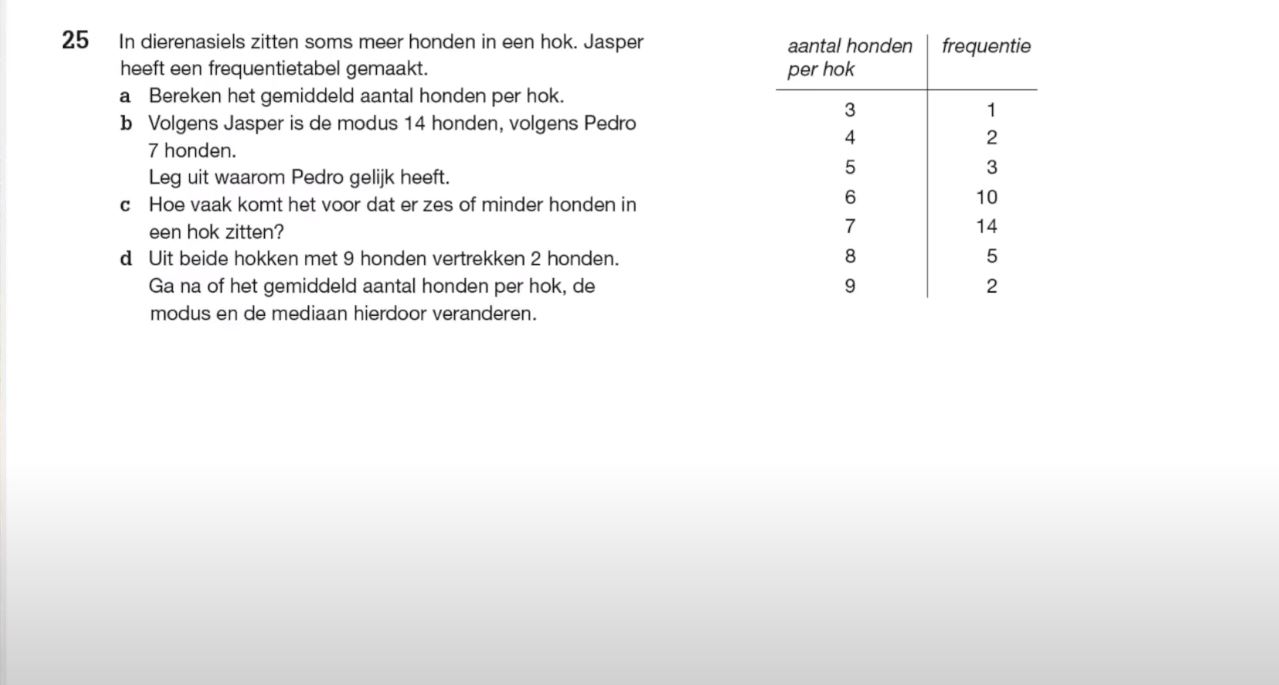 Gemiddelde, modus en mediaan Opgave 25
