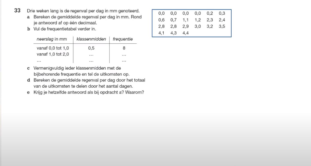 Indeling in klassen Opgave 33