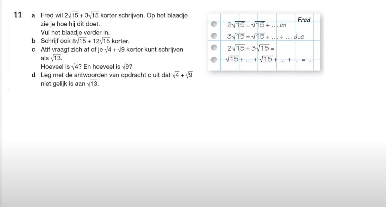 Wortels optellen en aftrekken Opgave 11