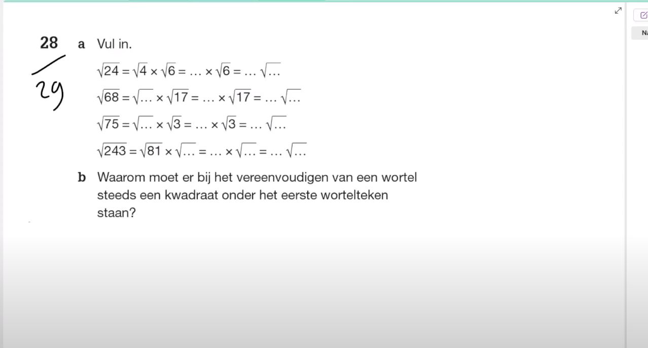 Wortels vereenvoudigen Opgave 28