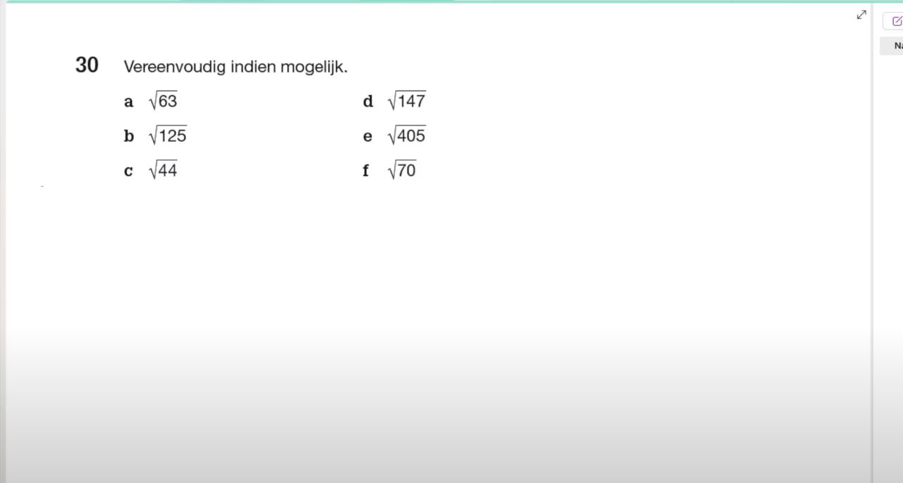 Wortels vereenvoudigen Opgave 30