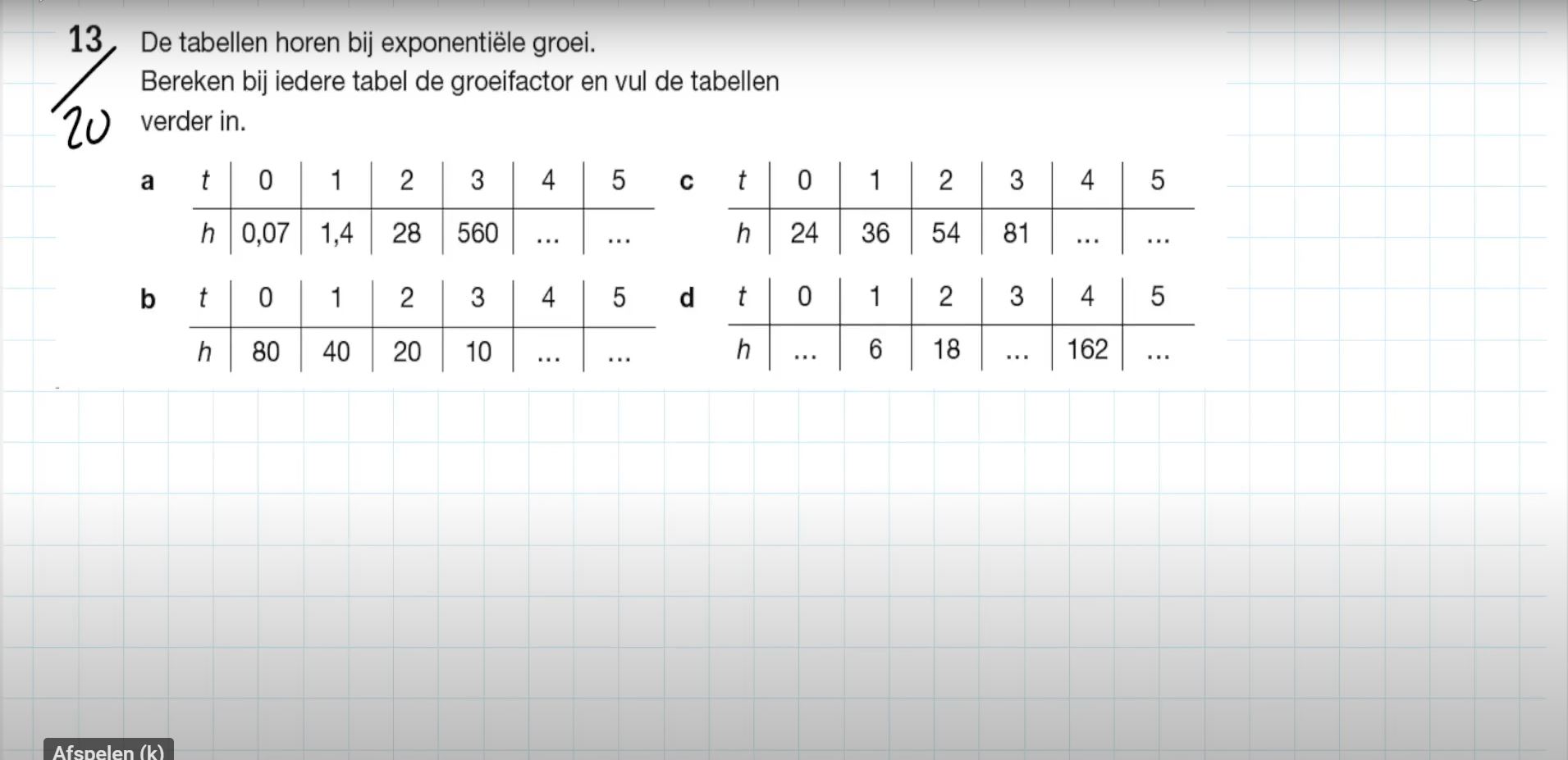 Exponentiële groei Opgave 13