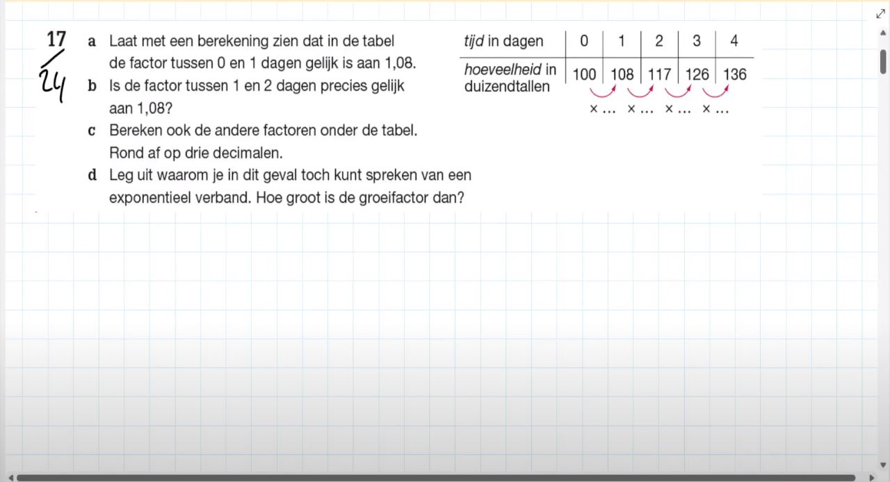 Exponentiële groei Opgave 17