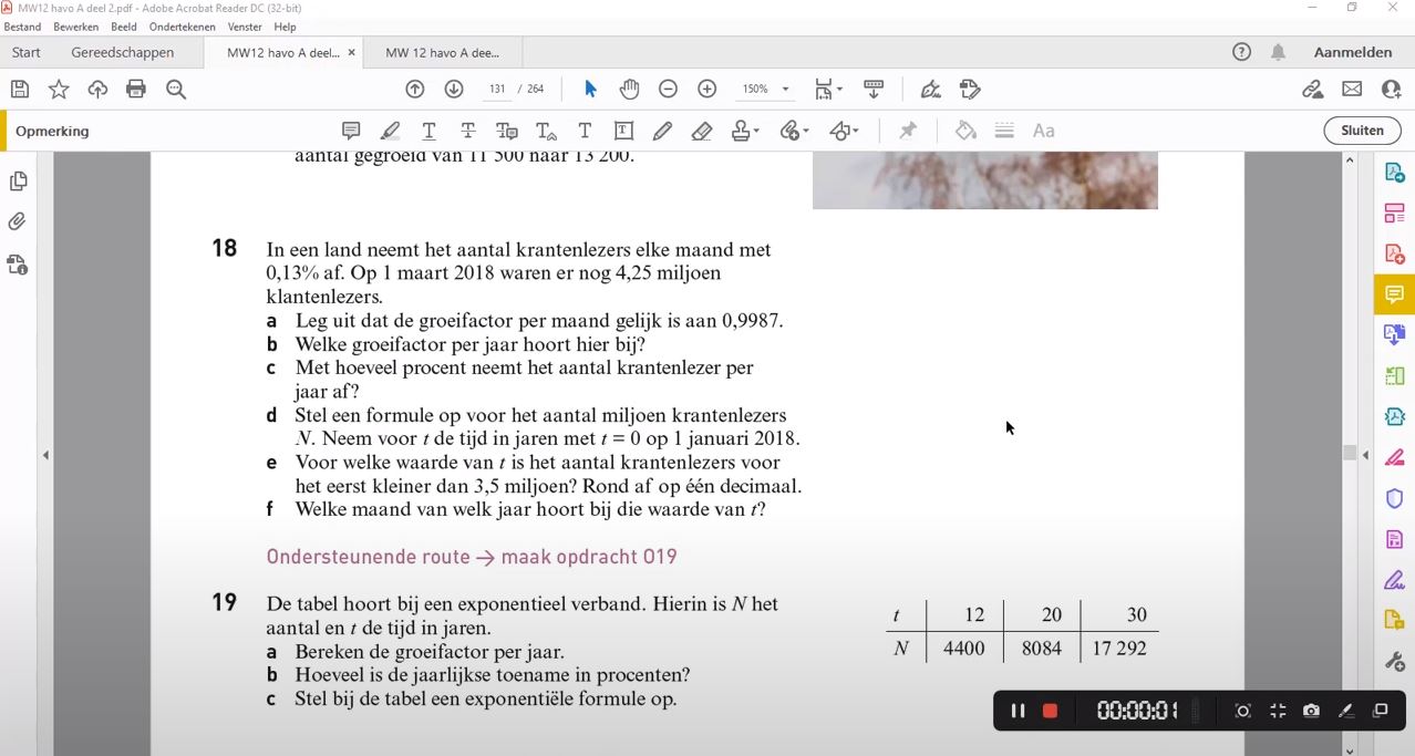 Exponentiële verbanden Opgave 18