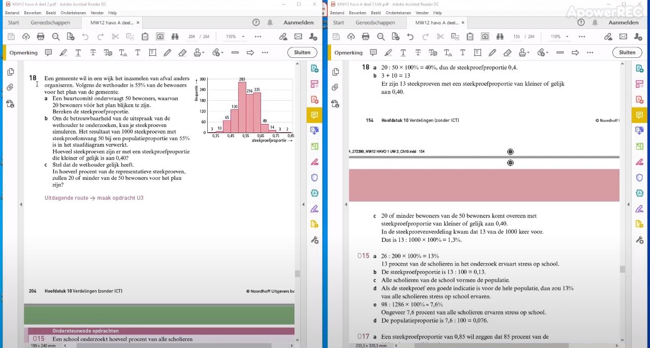 Steekproevenverdeling van een proportie Opgave 18