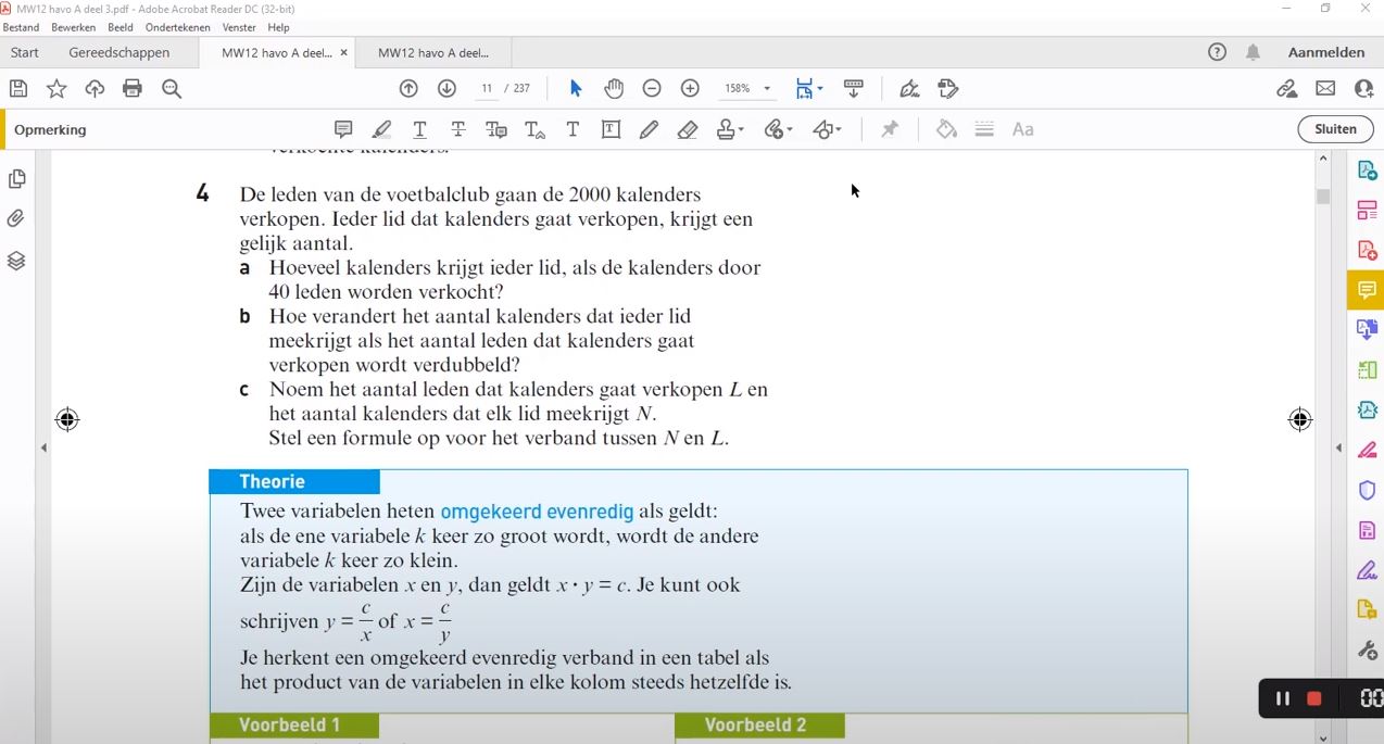 Recht evenredig en omgekeerd evenredig Opgave 4