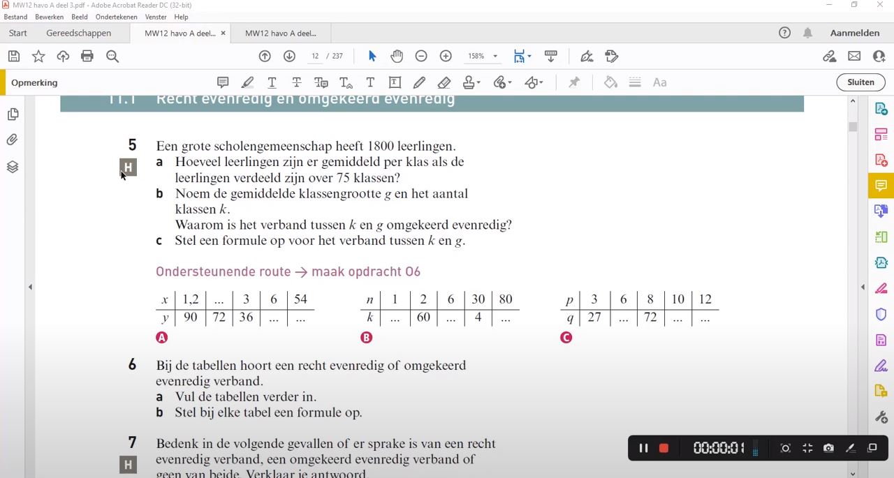 Recht evenredig en omgekeerd evenredig Opgave 5