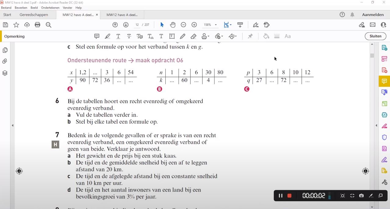 Recht evenredig en omgekeerd evenredig Opgave 6