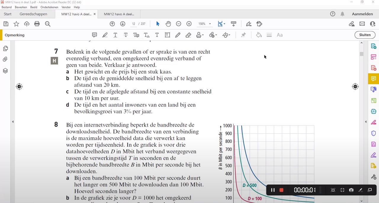 Recht evenredig en omgekeerd evenredig Opgave 7