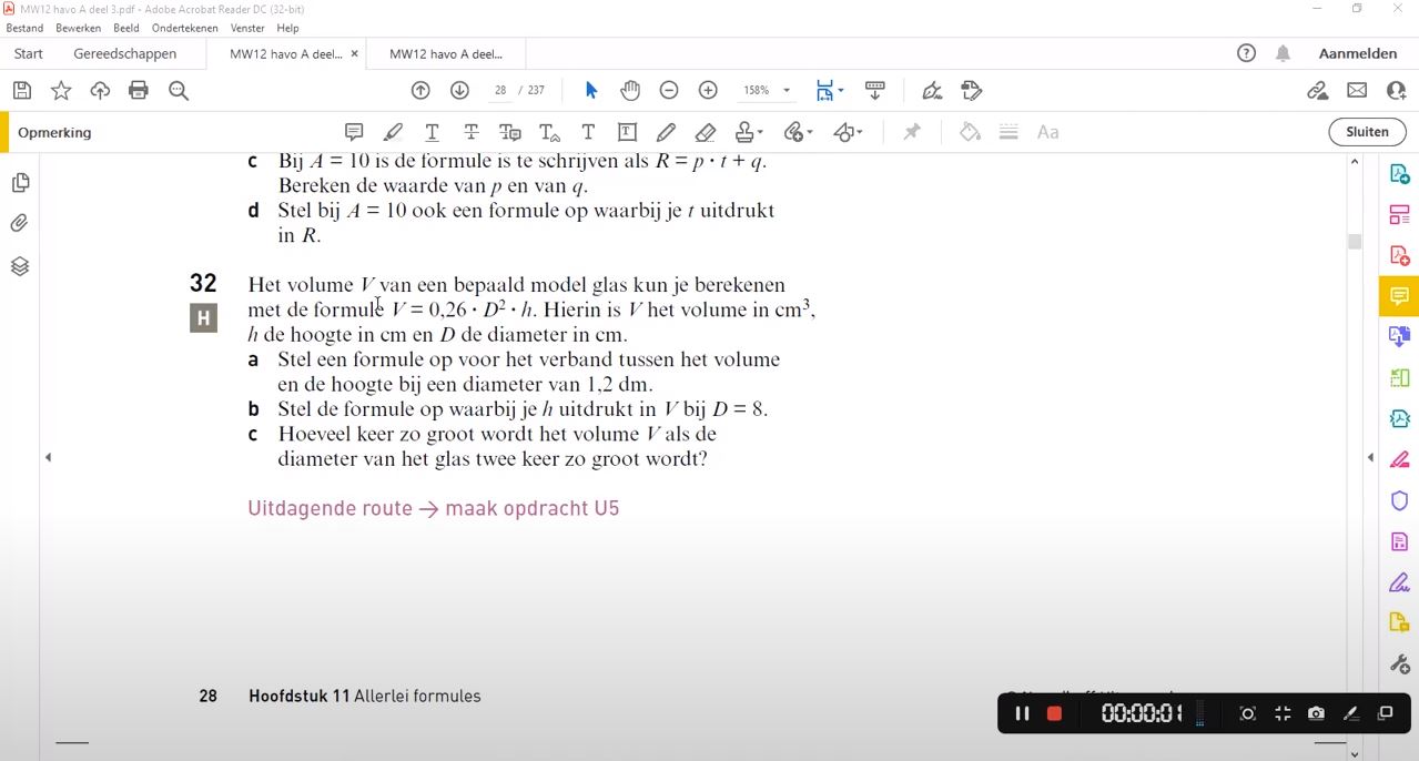 Formules met meer variabelen Opgave 32