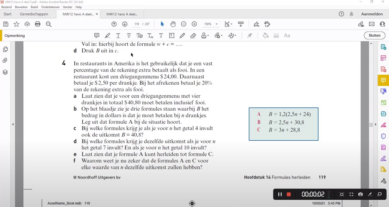 Lineaire formules herleiden Opgave 4