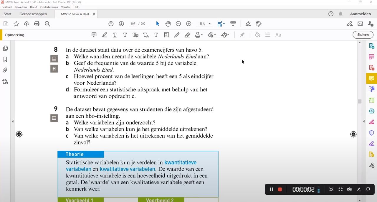 Statistische variabelen Opgave 8