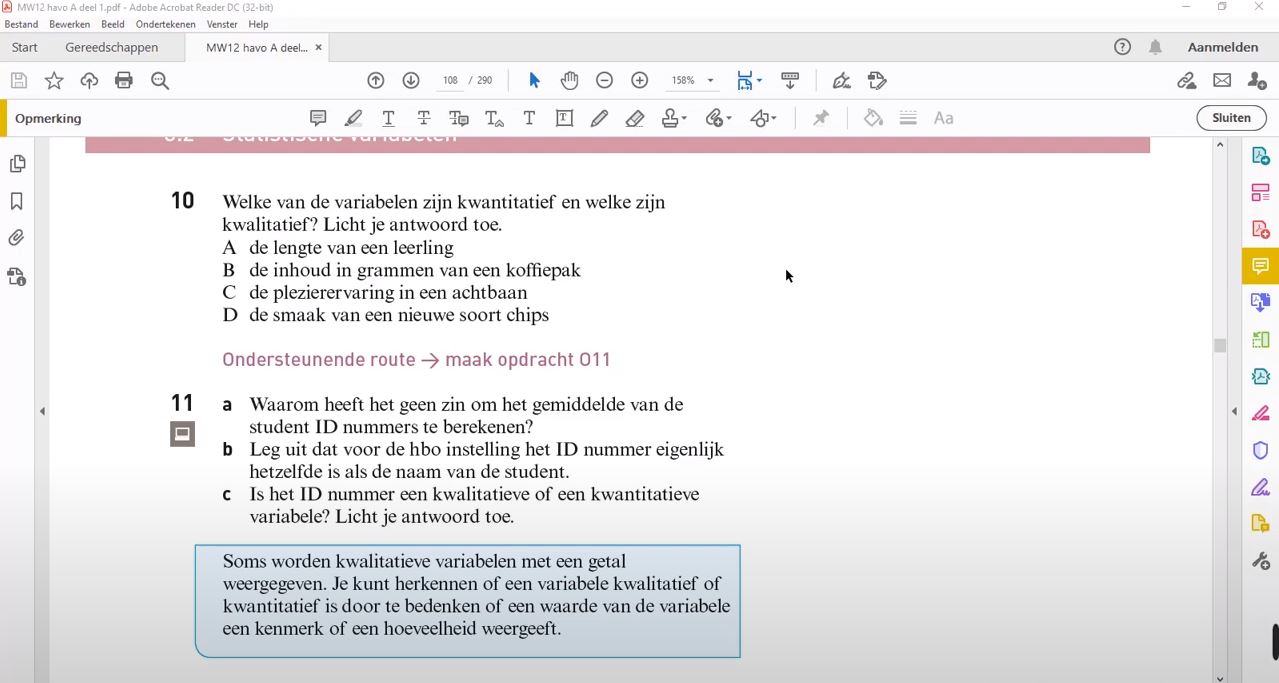Statistische variabelen Opgave 10
