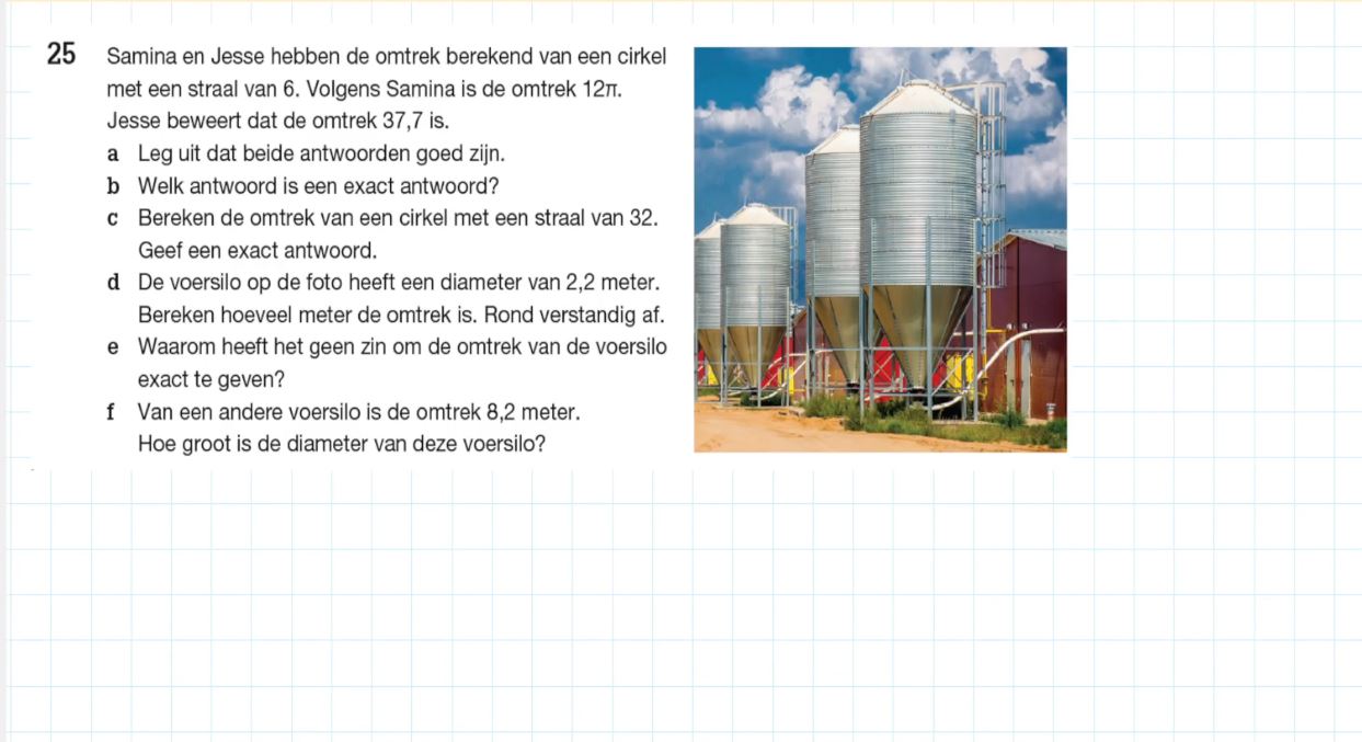 Omtrek van een cirkel Opgave 25
