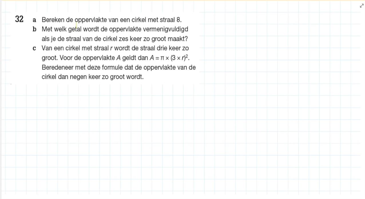 Oppervlakte van een cirkel Opgave 32