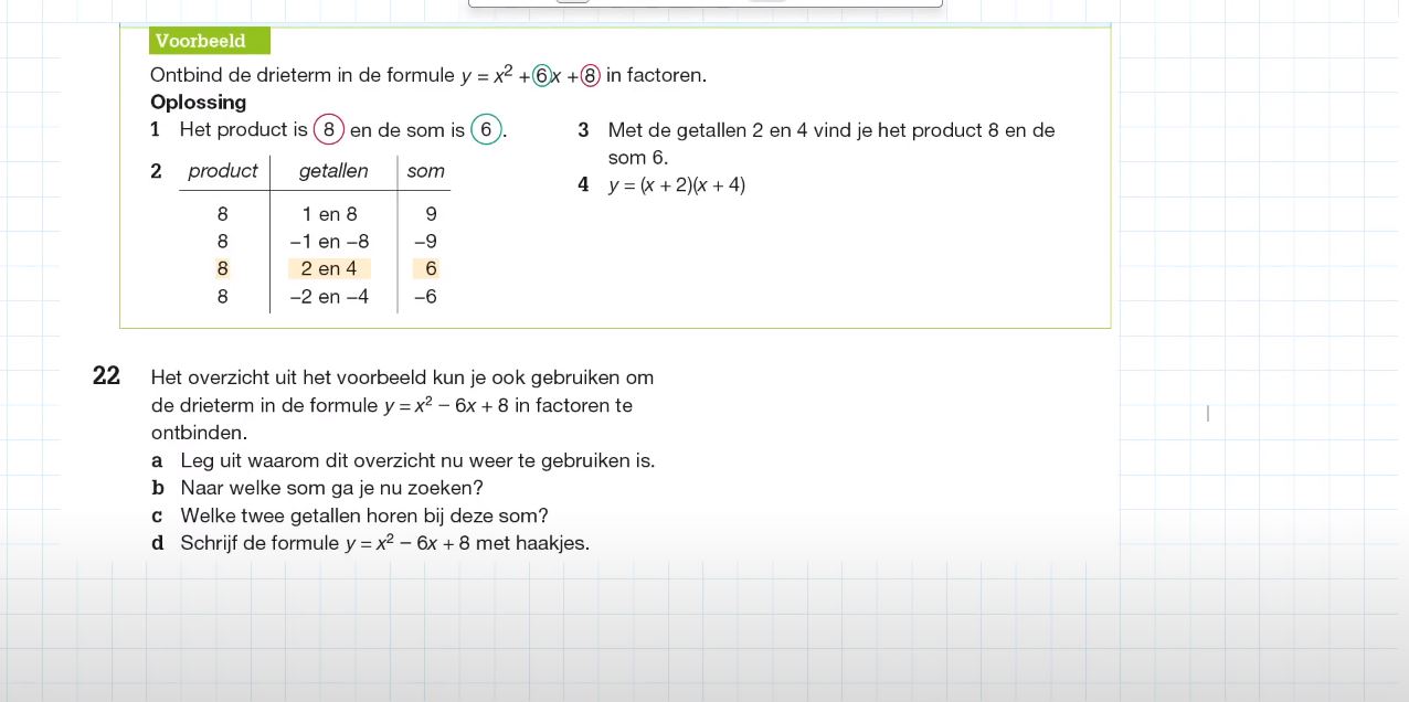 Ontbinden van drietermen opgave 22