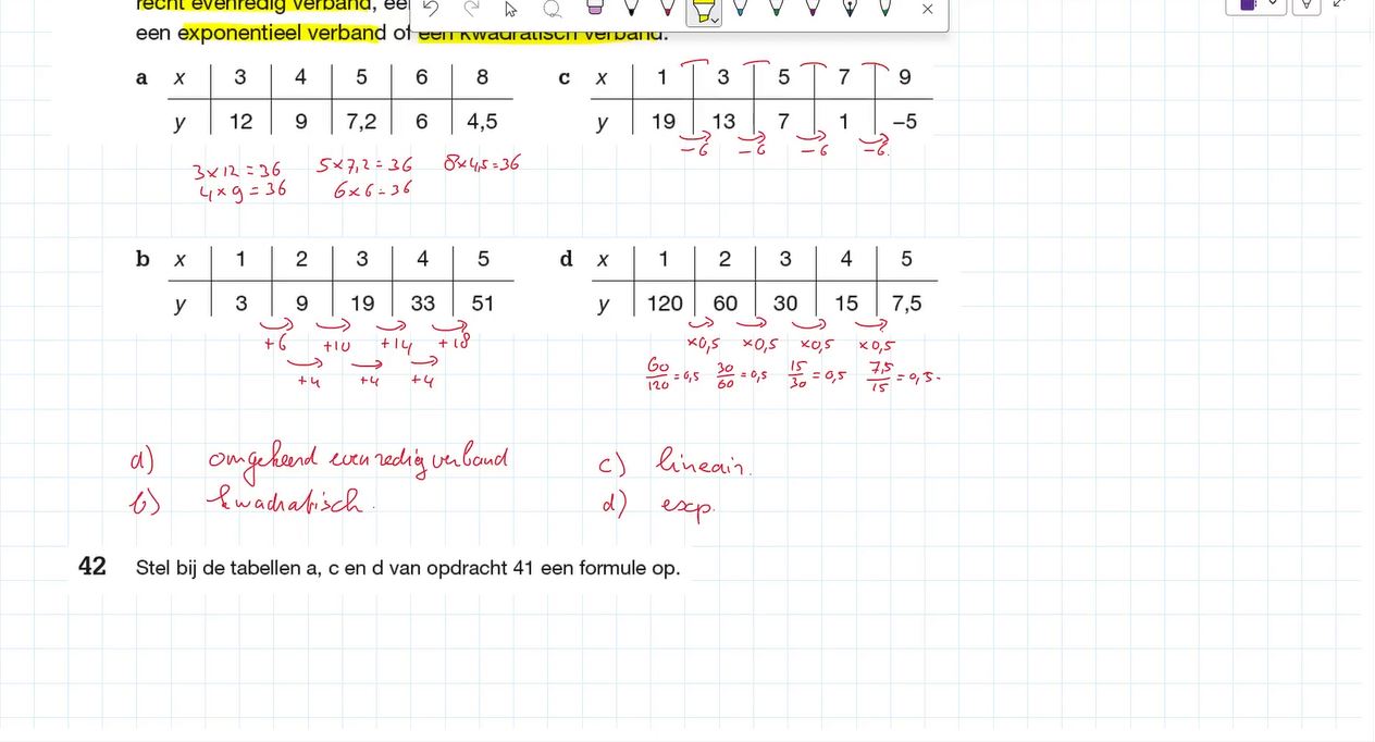 Tabellen en formules Opgave 42