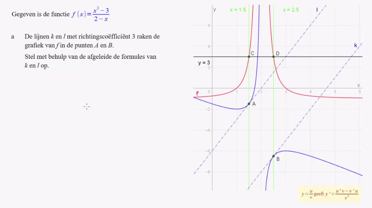 Afgeleide, raaklijn en snelheid Opgave 70
