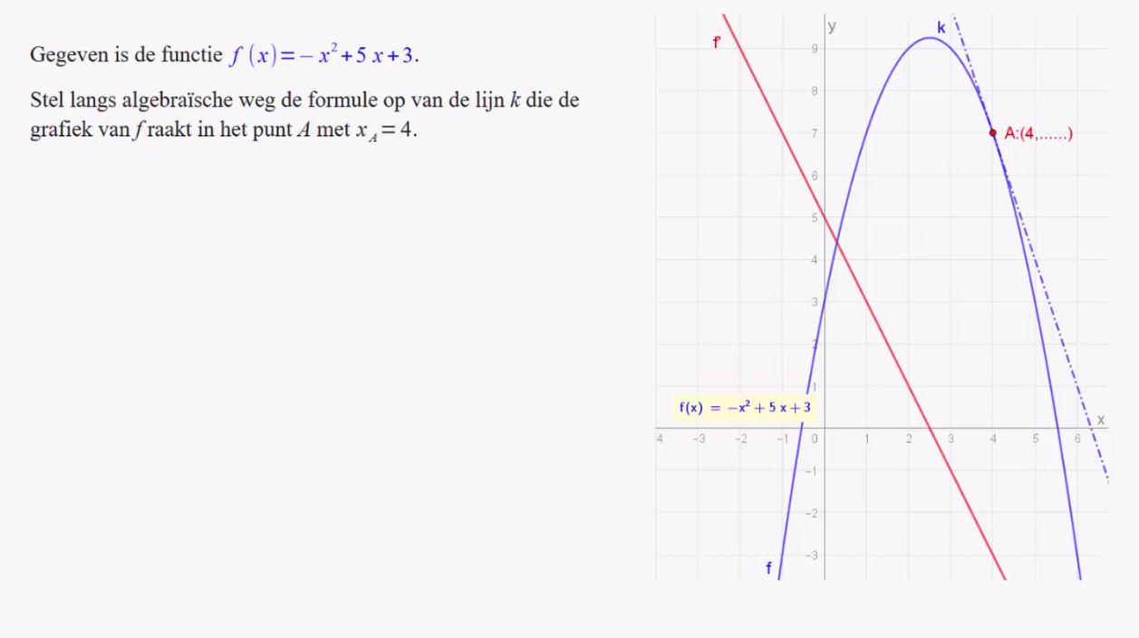 Afgeleide, raaklijn en snelheid Opgave 79