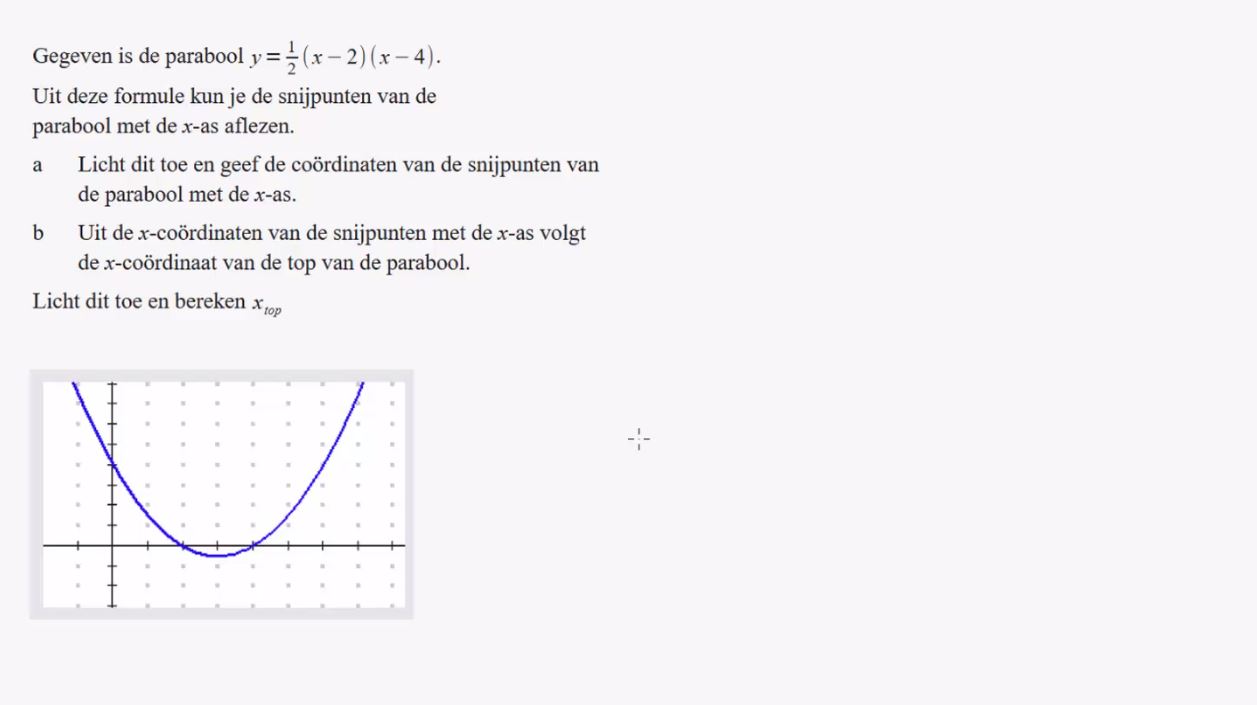De formules y=a(x-p)<sup>2</sup>+q en y=a(x-d)(x-e) Opgave 14