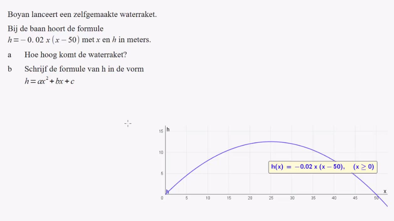 De formules y=a(x-p)<sup>2</sup>+q en y=a(x-d)(x-e) Opgave 17