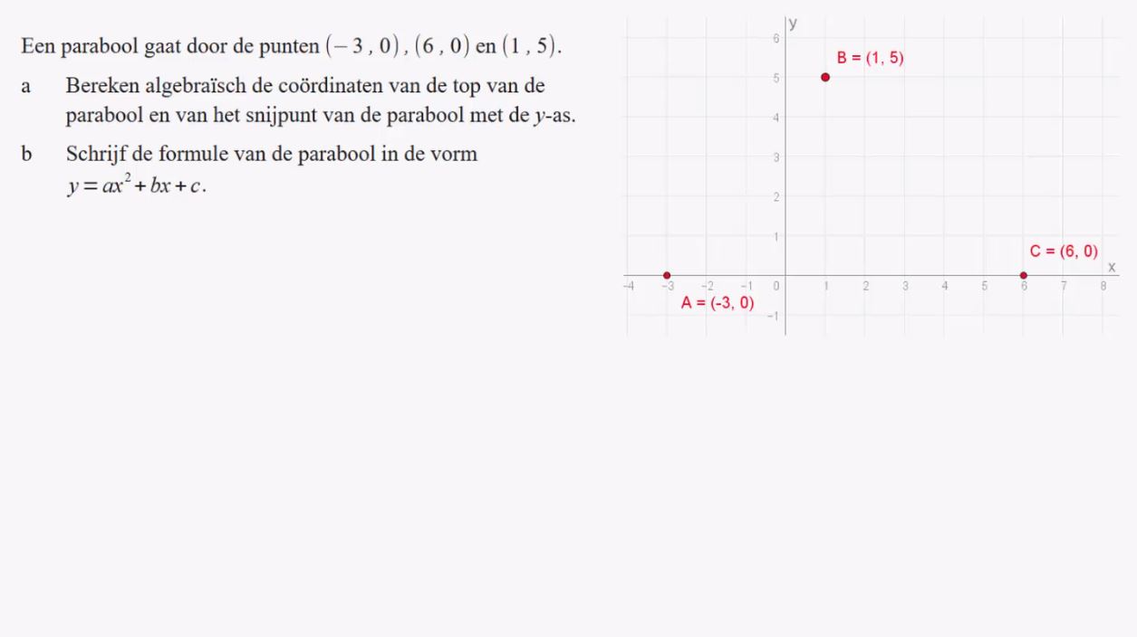 De formules y=a(x-p)<sup>2</sup>+q en y=a(x-d)(x-e) Opgave 21